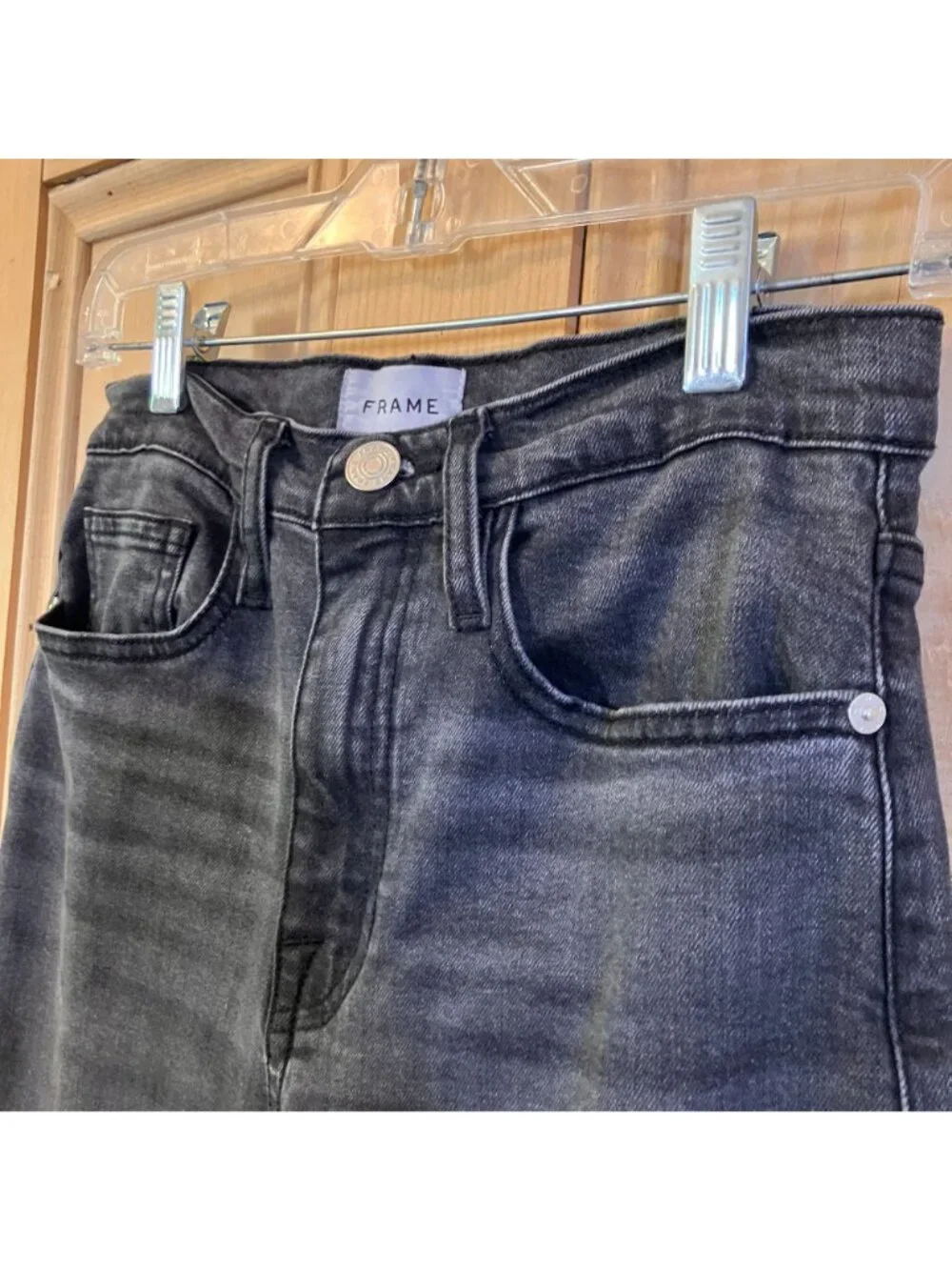 Frame Womens Le Jane Crop Raw Hem Fray Denim Jeans Size 25 Black Obsidian AN EXC - Picture 5 of 12